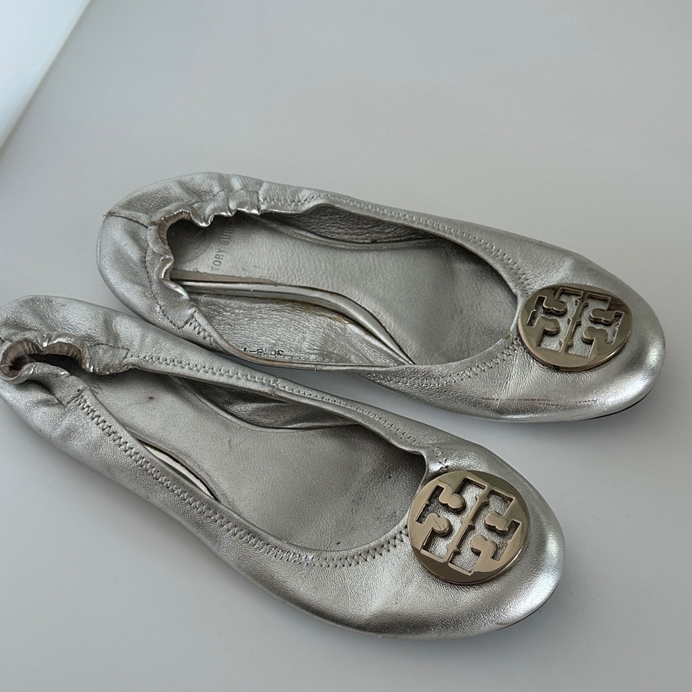 Tory Burch Metallic Silver Flats